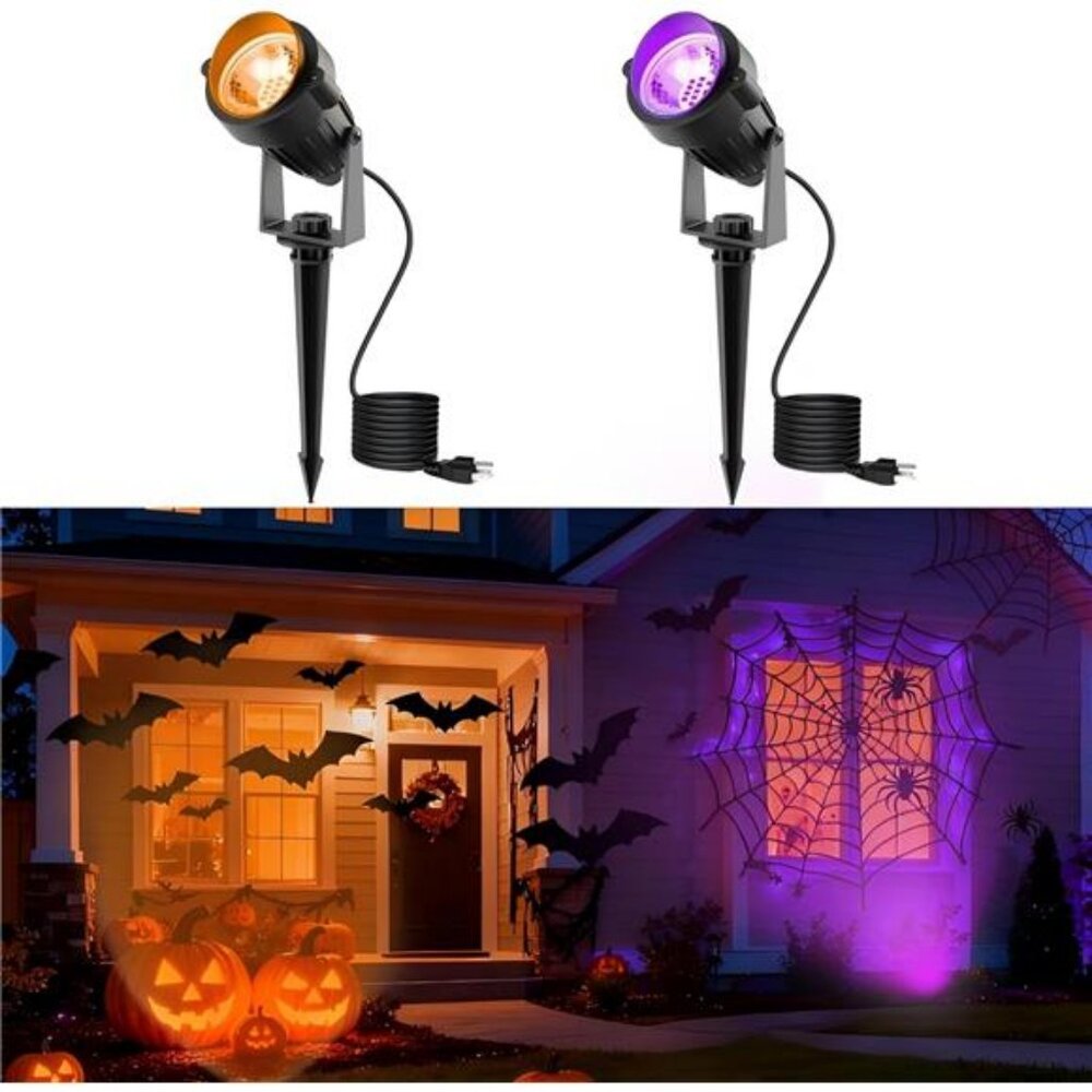 Halloween Orange and Purple Spotlights Outdoor, Auto On/Off 5W 120V